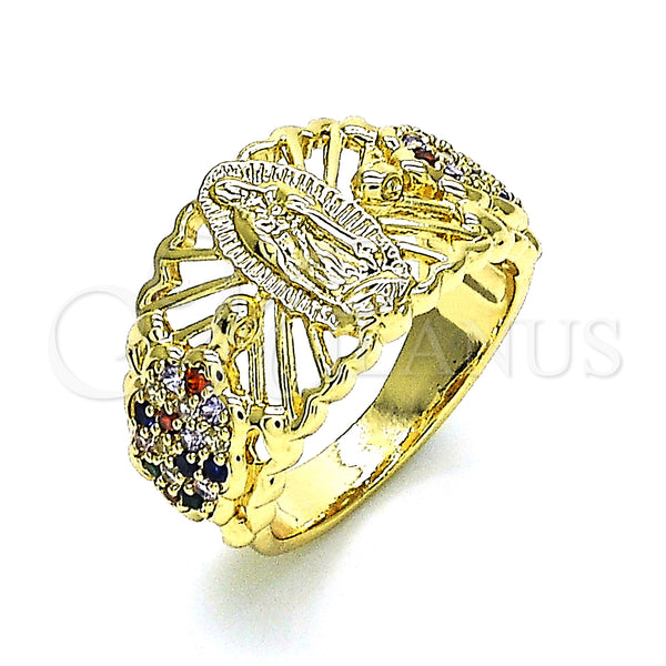 Gold Filled Ring — Multi Stone Ring Guadalupe and Turtle Design with — main product view — SKU 148235 | Oro Laminado anillo — Multi Stone Ring Guadalupe and Turtle diseño with — SKU 148235