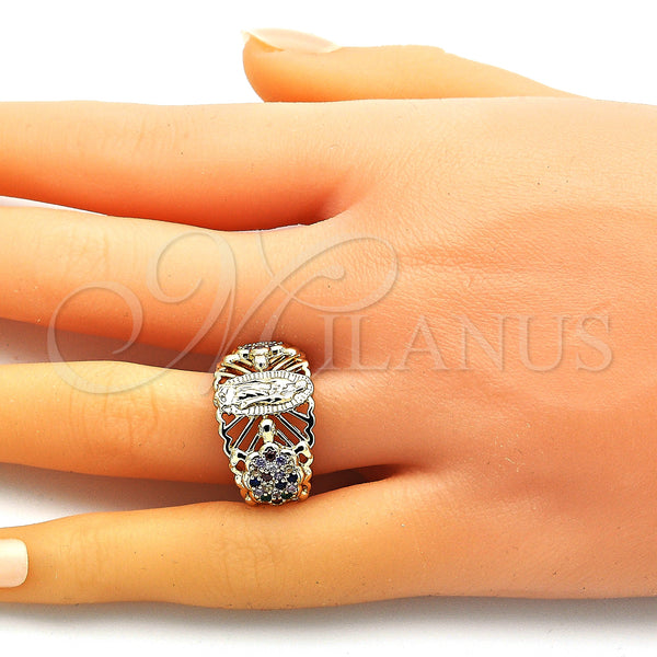 Gold Filled Ring — Multi Stone Ring Guadalupe and Turtle Design with — alternate product view — SKU 148236 | Oro Laminado anillo — Multi Stone Ring Guadalupe and Turtle diseño with — SKU 148236