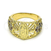 Oro Laminado Multi Stone Ring, Gold Filled Style Guadalupe and Turtle Design, with Multicolor Cubic Zirconia, Polished, Golden Finish, 01.380.0027.1.09 (Size 9)