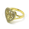 Oro Laminado Multi Stone Ring, Gold Filled Style Guadalupe and Heart Design, with White Cubic Zirconia, Polished, Golden Finish, 01.380.0028.07 (Size 7)