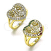 Oro Laminado Multi Stone Ring, Gold Filled Style Guadalupe and Heart Design, with White Cubic Zirconia, Polished, Golden Finish, 01.380.0028.07 (Size 7)