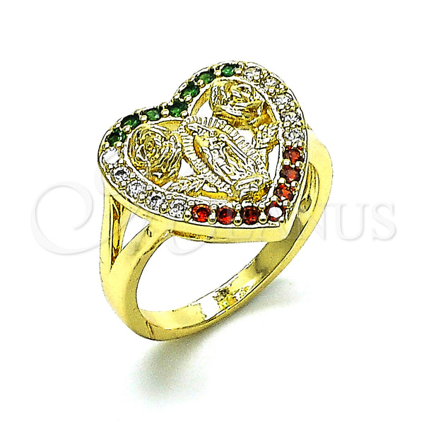 Gold Filled Ring — Multi Stone Ring Guadalupe and Heart Design with — main product view — SKU 148241 | Oro Laminado anillo — Multi Stone Ring Guadalupe and corazón diseño with — SKU 148241