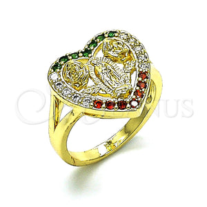 Gold Filled Ring — Multi Stone Ring Guadalupe and Heart Design with — main product view — SKU 148241 | Oro Laminado anillo — Multi Stone Ring Guadalupe and corazón diseño with — SKU 148241