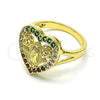 Oro Laminado Multi Stone Ring, Gold Filled Style Guadalupe and Heart Design, with Multicolor Cubic Zirconia, Polished, Golden Finish, 01.380.0028.1.08 (Size 8)