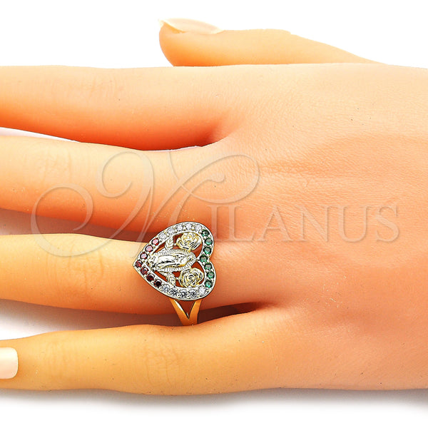 Gold Filled Ring — Multi Stone Ring Guadalupe and Heart Design with — alternate product view — SKU 148243 | Oro Laminado anillo — Multi Stone Ring Guadalupe and corazón diseño with — SKU 148243