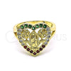 Oro Laminado Multi Stone Ring, Gold Filled Style Guadalupe and Heart Design, with Multicolor Cubic Zirconia, Polished, Golden Finish, 01.380.0028.1.09 (Size 9)