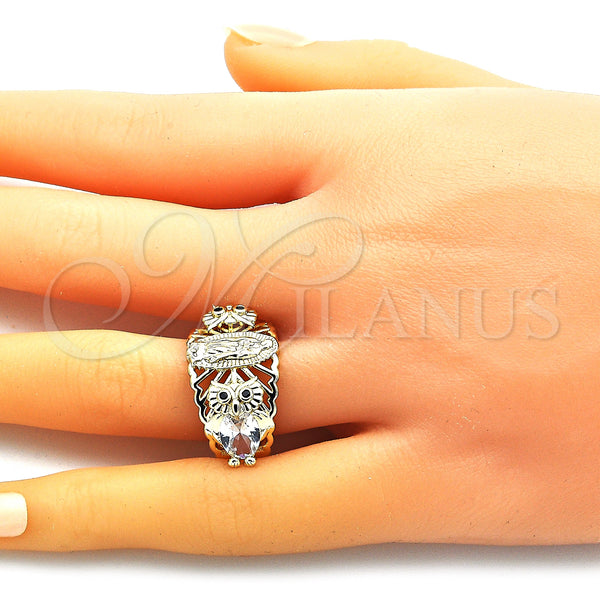 Gold Filled Ring — Multi Stone Ring Guadalupe and Owl Design with — alternate product view — SKU 148246 | Oro Laminado anillo — Multi Stone Ring Guadalupe and Owl diseño with — SKU 148246
