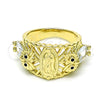 Oro Laminado Multi Stone Ring, Gold Filled Style Guadalupe and Owl Design, with White and Black Cubic Zirconia, Polished, Golden Finish, 01.380.0029.09 (Size 9)