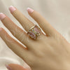Oro Laminado Multi Stone Ring, Gold Filled Style Butterfly Design, with Pink and White Cubic Zirconia, Polished, Golden Finish, 01.380.0031.08 (Size 8)
