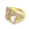 Oro Laminado Multi Stone Ring, Gold Filled Style Butterfly Design, with Pink and White Cubic Zirconia, Polished, Golden Finish, 01.380.0031.08 (Size 8)
