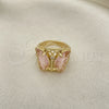 Oro Laminado Multi Stone Ring, Gold Filled Style Butterfly Design, with Pink and White Cubic Zirconia, Polished, Golden Finish, 01.380.0031.09 (Size 9)
