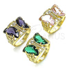 Oro Laminado Multi Stone Ring, Gold Filled Style Butterfly Design, with Pink and White Cubic Zirconia, Polished, Golden Finish, 01.380.0031.09 (Size 9)