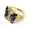 Oro Laminado Multi Stone Ring, Gold Filled Style Butterfly Design, with Amethyst and White Cubic Zirconia, Polished, Golden Finish, 01.380.0031.1.09 (Size 9)