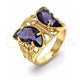 Oro Laminado Multi Stone Ring, Gold Filled Style Butterfly Design, with Amethyst and White Cubic Zirconia, Polished, Golden Finish, 01.380.0031.1.09 (Size 9)
