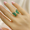 Oro Laminado Multi Stone Ring, Gold Filled Style Butterfly Design, with Green and White Cubic Zirconia, Polished, Golden Finish, 01.380.0031.2.07 (Size 7)