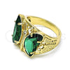 Oro Laminado Multi Stone Ring, Gold Filled Style Butterfly Design, with Green and White Cubic Zirconia, Polished, Golden Finish, 01.380.0031.2.07 (Size 7)