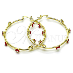 Gold Filled Hoop Earrings — Large Hoop Evil Eye Design Red Enamel 02. — main product view — SKU 148262 | Oro Laminado aretes de aro — Large Hoop Evil Eye diseño Red Enamel 02. — SKU 148262