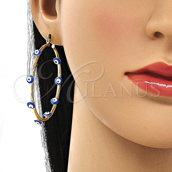 Gold Filled Hoop Earrings — Large Hoop Evil Eye Design Blue Enamel 02. — alternate product view — SKU 148263 | Oro Laminado aretes de aro — Large Hoop Evil Eye diseño Blue Enamel 02. — SKU 148263