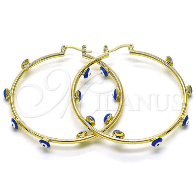 Gold Filled Hoop Earrings — Large Hoop Evil Eye Design Blue Enamel 02. for wholesale, main product view