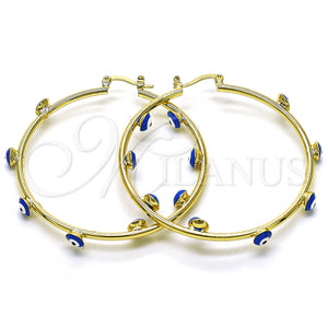 Gold Filled Hoop Earrings — Large Hoop Evil Eye Design Blue Enamel 02. — main product view — SKU 148263 | Oro Laminado aretes de aro — Large Hoop Evil Eye diseño Blue Enamel 02. — SKU 148263