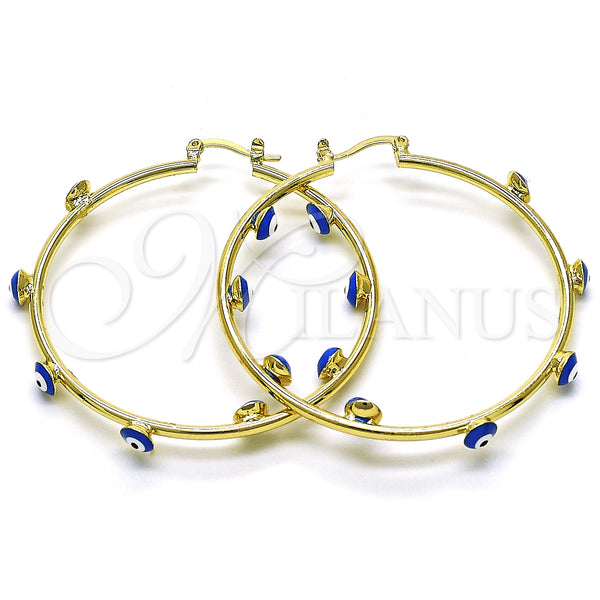 Gold Filled Hoop Earrings — Large Hoop Evil Eye Design Blue Enamel 02. — main product view — SKU 148263 | Oro Laminado aretes de aro — Large Hoop Evil Eye diseño Blue Enamel 02. — SKU 148263