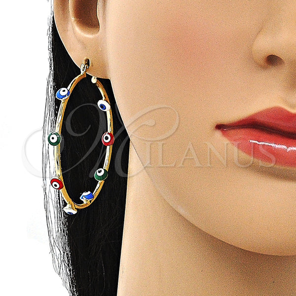 Gold Filled Hoop Earrings — Large Hoop Evil Eye Design Multicolor Enamel 02. — alternate product view — SKU 148264 | Oro Laminado aretes de aro — Large Hoop Evil Eye diseño Multicolor Enamel 02. — SKU 148264