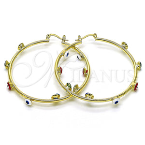 Gold Filled Hoop Earrings — Large Hoop Evil Eye Design Multicolor Enamel 02. — main product view — SKU 148264 | Oro Laminado aretes de aro — Large Hoop Evil Eye diseño Multicolor Enamel 02. — SKU 148264