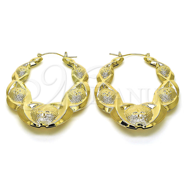 Oro Laminado Large Hoop, Gold Filled Style Hugs and Kisses and Flower Design, Polished, Golden Finish, 02.60.0157.50