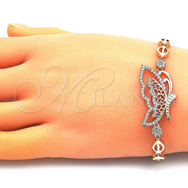 Gold Filled Bracelet — Fancy Bracelet Butterfly Design with White Micro Pave — alternate product view — SKU 148284 | Oro Laminado brazalete — elegante Bracelet Butterfly diseño with blanco Micro Pave — SKU 148284