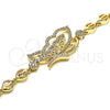 Oro Laminado Fancy Bracelet, Gold Filled Style Butterfly Design, with White Micro Pave, Polished, Golden Finish, 03.283.0185.07 (07 MM Thickness, 7 Inches Length)
