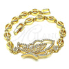 Oro Laminado Fancy Bracelet, Gold Filled Style Butterfly Design, with White Micro Pave, Polished, Golden Finish, 03.283.0185.07 (07 MM Thickness, 7 Inches Length)