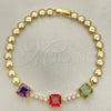 Oro Laminado Fancy Bracelet, Gold Filled Style with Multicolor Cubic Zirconia, Polished, Golden Finish, 03.283.0129.1.07 (05 MM Thickness, 7 Inches Length)