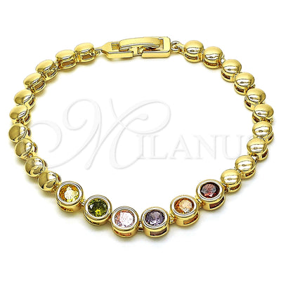 Oro Laminado Fancy Bracelet, Gold Filled Style with Multicolor Cubic Zirconia, Polished, Golden Finish for wholesale, main product view