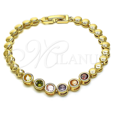 Oro Laminado Fancy Bracelet, Gold Filled Style with Multicolor Cubic Zirconia, Polished, Golden Finish, 03.283.0190.07 (05 MM Thickness, 7 Inches Length)