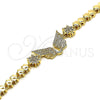 Oro Laminado Fancy Bracelet, Gold Filled Style Star of David Design, with White Micro Pave, Polished, Golden Finish, 03.283.0192.07 (06 MM Thickness, 7 Inches Length)