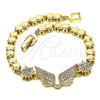 Oro Laminado Fancy Bracelet, Gold Filled Style Star of David Design, with White Micro Pave, Polished, Golden Finish, 03.283.0192.07 (06 MM Thickness, 7 Inches Length)