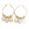 Oro Laminado Medium Hoop, Gold Filled Style Guadalupe Design, Polished, Tricolor, 02.58.0044.30
