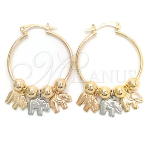 Gold Filled Hoop Earrings — Medium Hoop Elephant Design Polished Tricolor 02.58. — main product view — SKU 148299 | Oro Laminado aretes de aro — Medium Hoop Elephant diseño pulido Tricolor 02.58. — SKU 148299