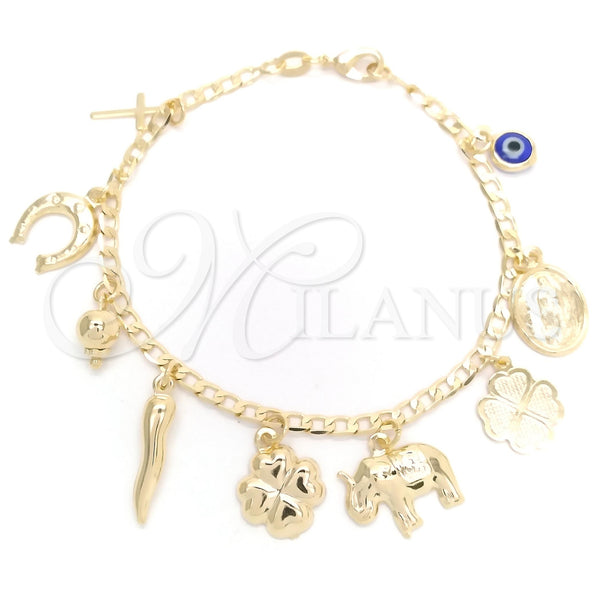 Gold Filled Bracelet — Charm Bracelet Evil Eye and Elephant Design Polished — main product view — SKU 148301 | Oro Laminado brazalete — Charm Bracelet Evil Eye and Elephant diseño pulido — SKU 148301