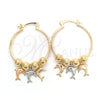 Oro Laminado Medium Hoop, Gold Filled Style Dolphin Design, Polished, Tricolor, 02.58.0047.30