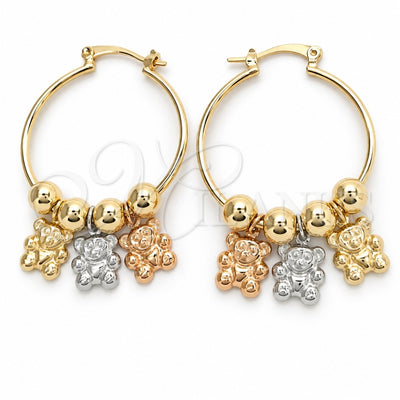 Oro Laminado Medium Hoop, Gold Filled Style Teddy Bear Design, Polished, Tricolor, 02.58.0048.30