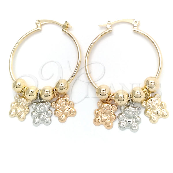 Gold Filled Hoop Earrings — Medium Hoop Teddy Bear Design Polished Tricolor 02.58. — main product view — SKU 148303 | Oro Laminado aretes de aro — Medium Hoop Teddy Bear diseño pulido Tricolor 02.58. — SKU 148303