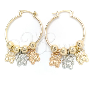 Gold Filled Hoop Earrings — Medium Hoop Teddy Bear Design Polished Tricolor 02.58. — main product view — SKU 148303 | Oro Laminado aretes de aro — Medium Hoop Teddy Bear diseño pulido Tricolor 02.58. — SKU 148303