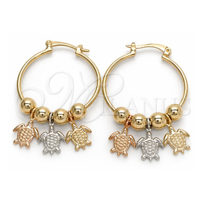 Oro Laminado Medium Hoop, Gold Filled Style Turtle Design, Polished, Tricolor, 02.58.0049.30