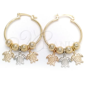 Gold Filled Hoop Earrings — Medium Hoop Turtle Design Polished Tricolor 02.58. — main product view — SKU 148304 | Oro Laminado aretes de aro — Medium Hoop Turtle diseño pulido Tricolor 02.58. — SKU 148304