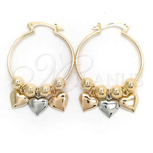 Gold Filled Hoop Earrings — Medium Hoop Heart Design Polished Tricolor 02.58. — main product view — SKU 148305 | Oro Laminado aretes de aro — Medium Hoop corazón diseño pulido Tricolor 02.58. — SKU 148305
