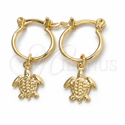 Oro Laminado Small Hoop, Gold Filled Style Turtle Design, Polished, Golden Finish, 02.58.0051.12