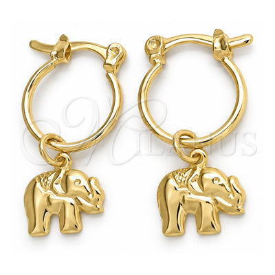 Oro Laminado Small Hoop, Gold Filled Style Elephant Design, Polished, Golden Finish, 02.58.0052.12