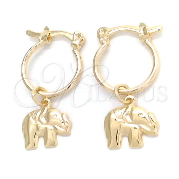 Gold Filled Hoop Earrings — Small Hoop Elephant Design Polished 02.58. — main product view — SKU 148309 | Oro Laminado aretes de aro — Small Hoop Elephant diseño pulido 02.58. — SKU 148309