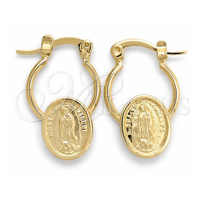 Oro Laminado Small Hoop, Gold Filled Style Guadalupe Design, Polished, Golden Finish, 02.58.0053.12